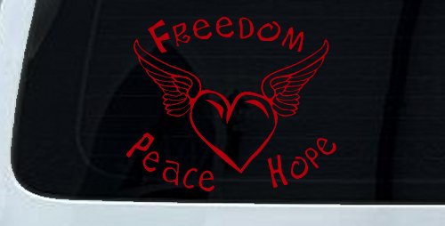 Freedom Peace Hope Heart With Wings Car or Truck Window Decal Sticker (Red)