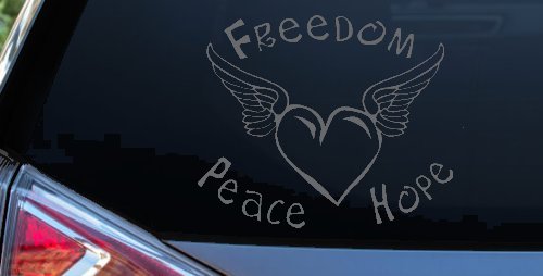 Freedom Peace Hope Heart Wings Car Truck Window Decal Sticker Vinyl Art (Silver)