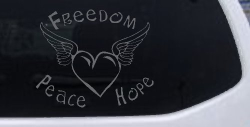 Freedom Peace Hope Heart With Wings Car or Truck Window Decal Sticker (Silver)