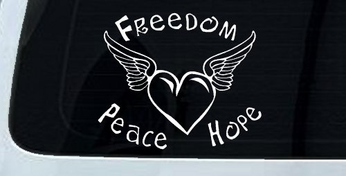 Freedom Peace Hope Heart With Wings Car or Truck Window Decal Sticker