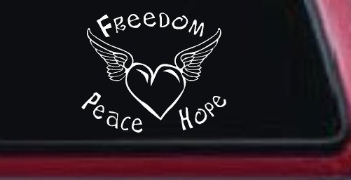 Freedom Peace Hope Heart With Wings Car or Truck Window Decal Sticker
