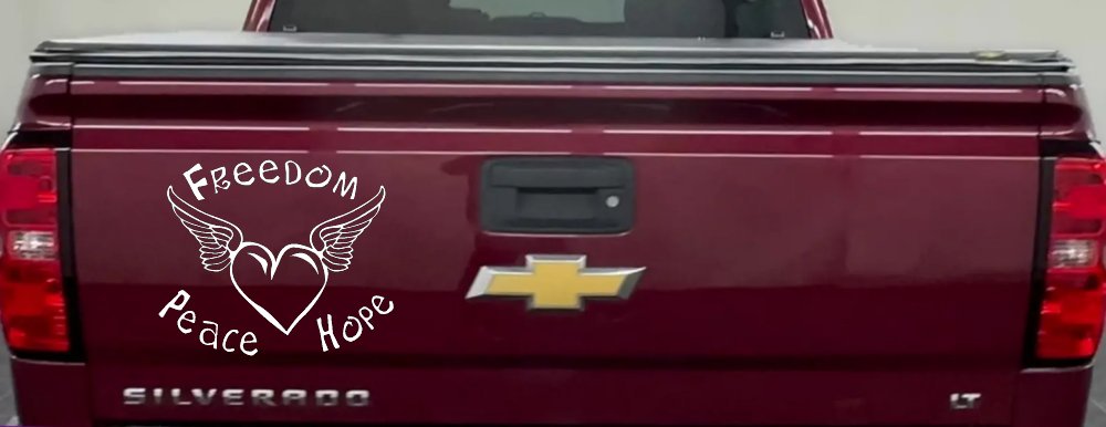 Freedom Peace Hope Heart With Wings Car or Truck Window Decal Sticker (White)