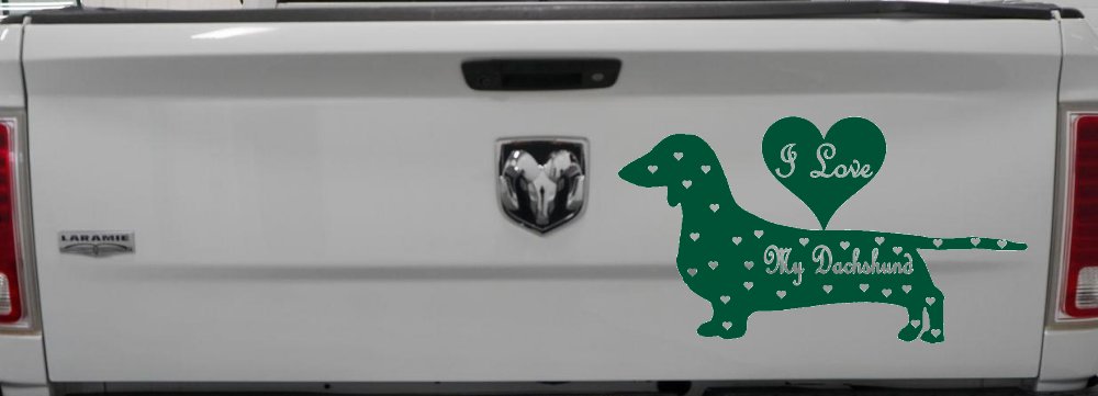 I Love My Dachshund Decal Sticker for Car Truck Window Dog Lover Gift (Dark Green)