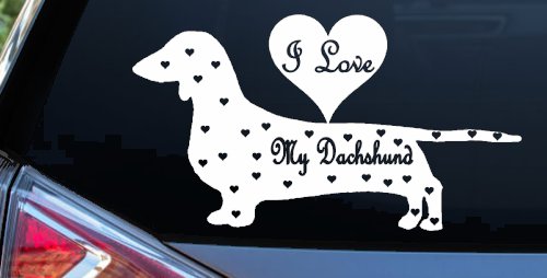 I Love My Dachshund Decal Sticker for Car Truck Window Dog Lover Gift (White)