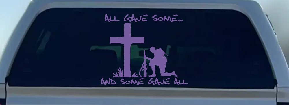 All Gave Some And Some Gave All Soldier Kneeling at Cross Military Car or Truck Window Decal Sticker (Purple)