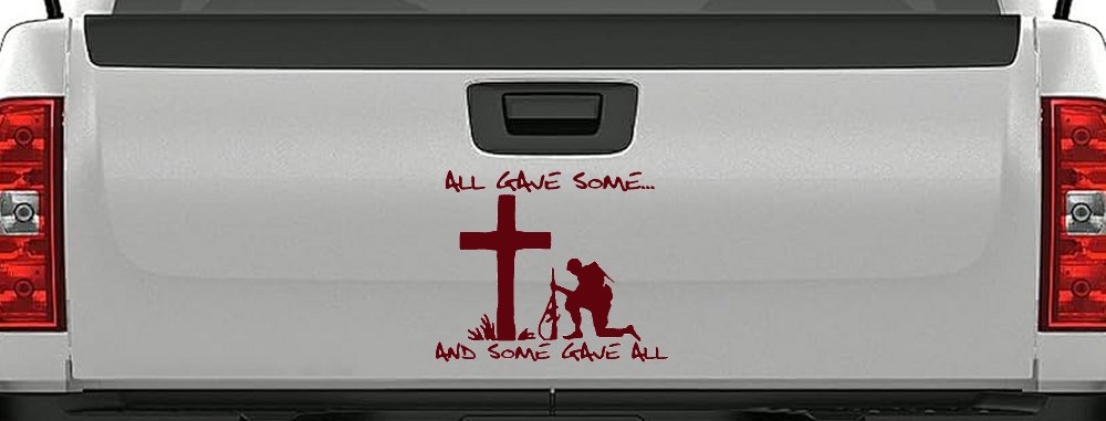 All Gave Some And Some Gave All Soldier Kneeling at Cross Military Car or Truck Window Decal Sticker (Purple Red)