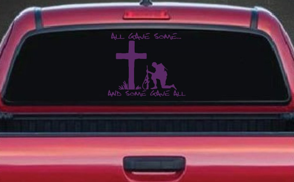All Gave Some And Some Gave All Soldier Kneeling at Cross Military Car or Truck Window Decal Sticker (Violet)