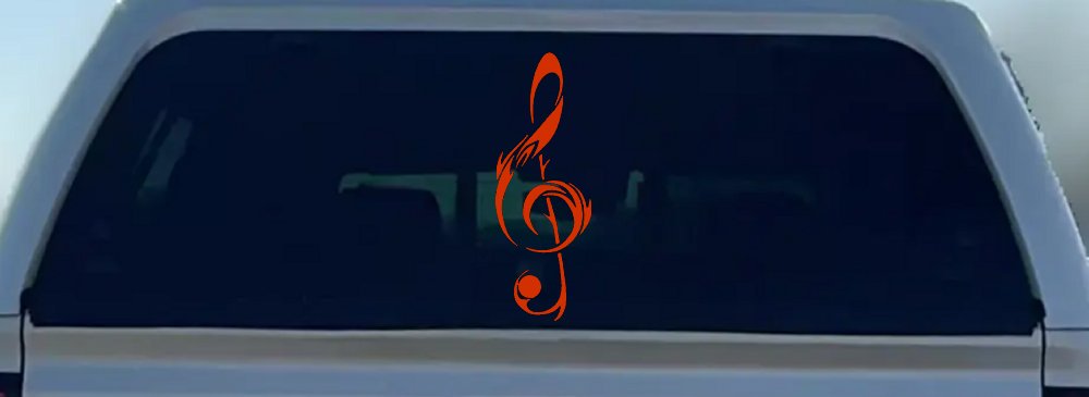 Tribal Music Note Car or Truck Window Decal Sticker (Orange Red)