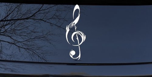 Tribal Music Note Car or Truck Window Decal Sticker (White)