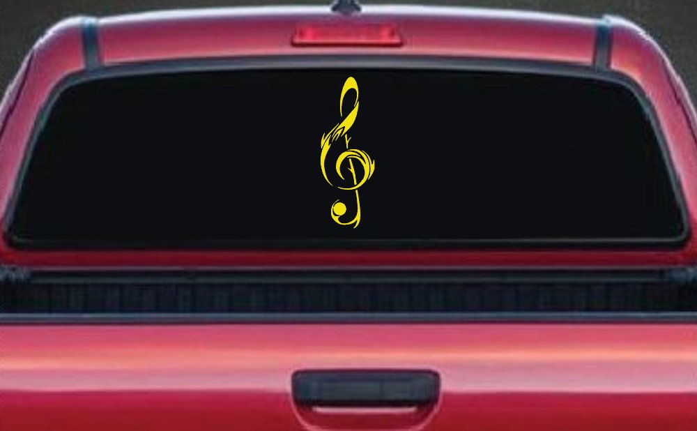Tribal Music Note Car or Truck Window Decal Sticker (Yellow)