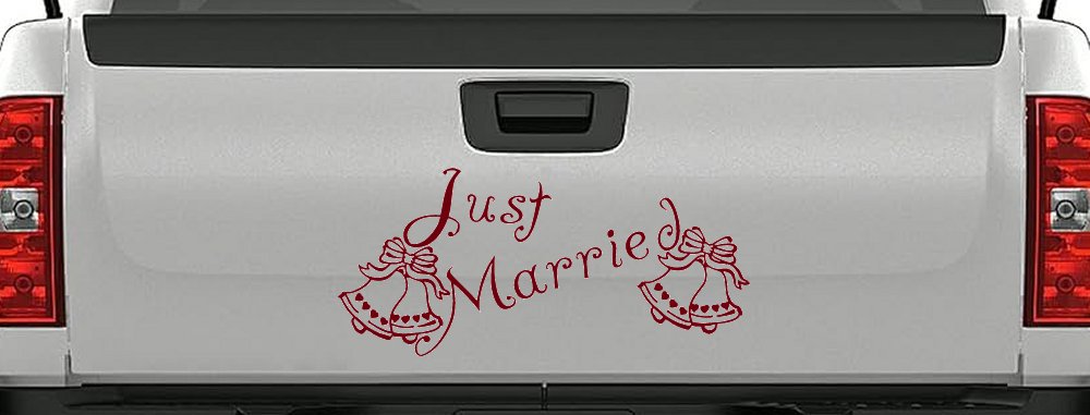 Just Married Wedding Car Truck Window Vinyl Decal Sticker Decor (Burgundy)