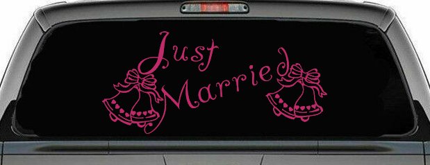 Just Married Wedding Car or Truck Window Decal Sticker (Hot Pink)