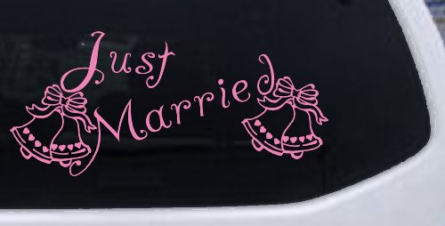 Just Married Wedding Car or Truck Window Decal Sticker (Pink)
