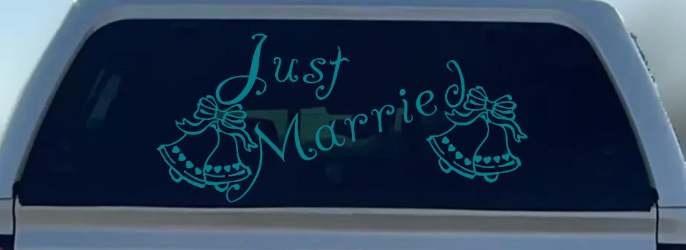Just Married Wedding Car or Truck Window Decal Sticker (Turquoise Blue)