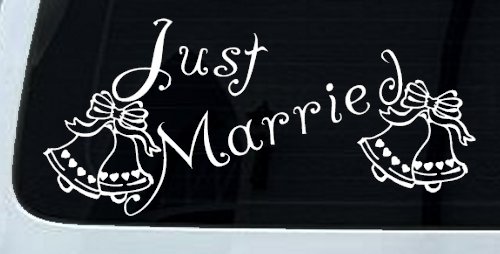 Just Married Wedding Car or Truck Window Decal Sticker (White)