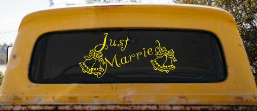 Just Married Wedding Car or Truck Window Decal Sticker (Yellow)