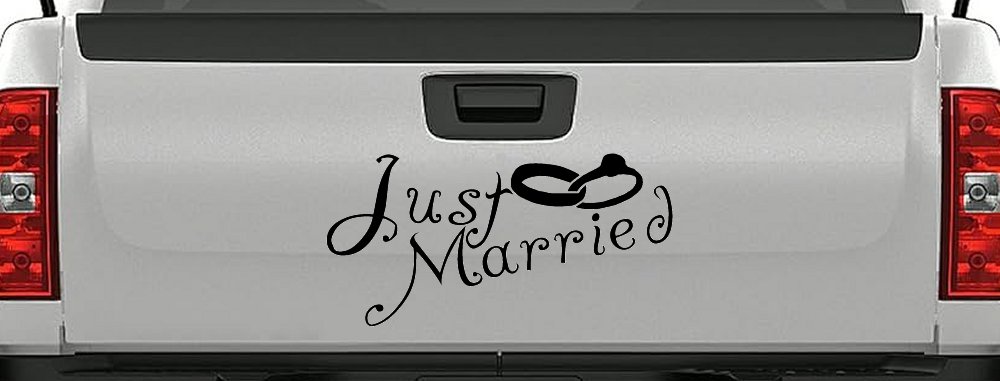 Just Married Wedding Car Truck Window Decal Sticker Vinyl (Black)