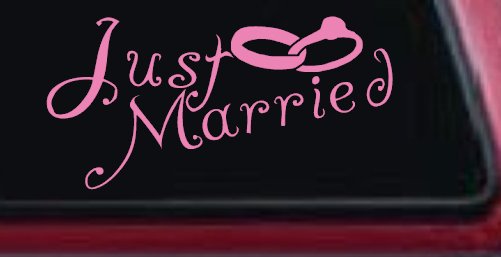 Just Married Wedding Car or Truck Window Decal Sticker (Pink)