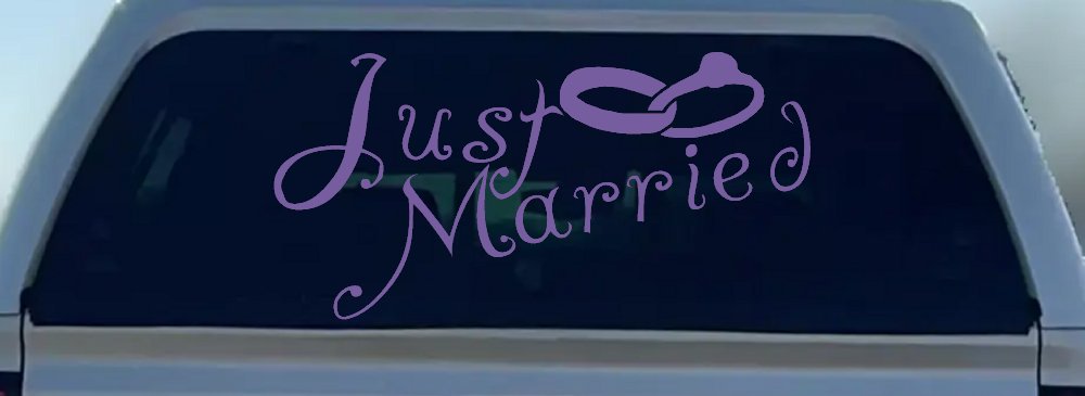 Just Married Wedding Car Truck Window Decal Sticker Vinyl (Purple)