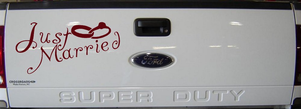 Just Married Wedding Car or Truck Window Decal Sticker (Purple Red)