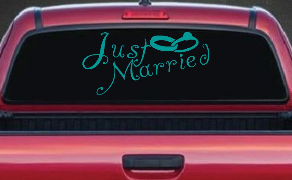 Just Married Wedding Car or Truck Window Decal Sticker (Turquoise)