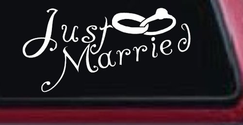Just Married Wedding Car or Truck Window Decal Sticker (White)