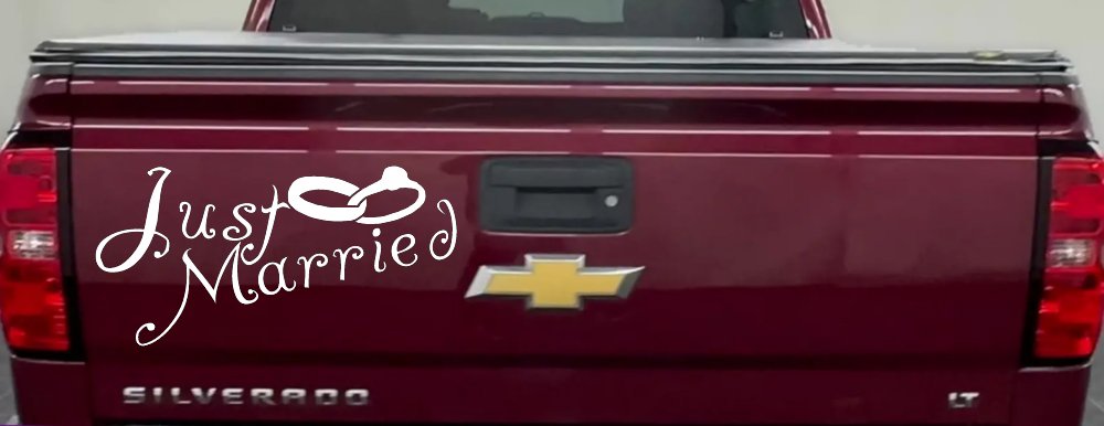 Just Married Wedding Car or Truck Window Decal Sticker (White)
