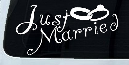 Just Married Wedding Car or Truck Window Decal Sticker (White)