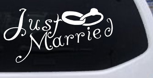 Just Married Wedding Car or Truck Window Decal Sticker (White)