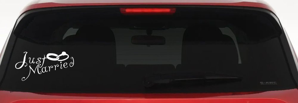 Just Married Wedding Car or Truck Window Decal Sticker (White)