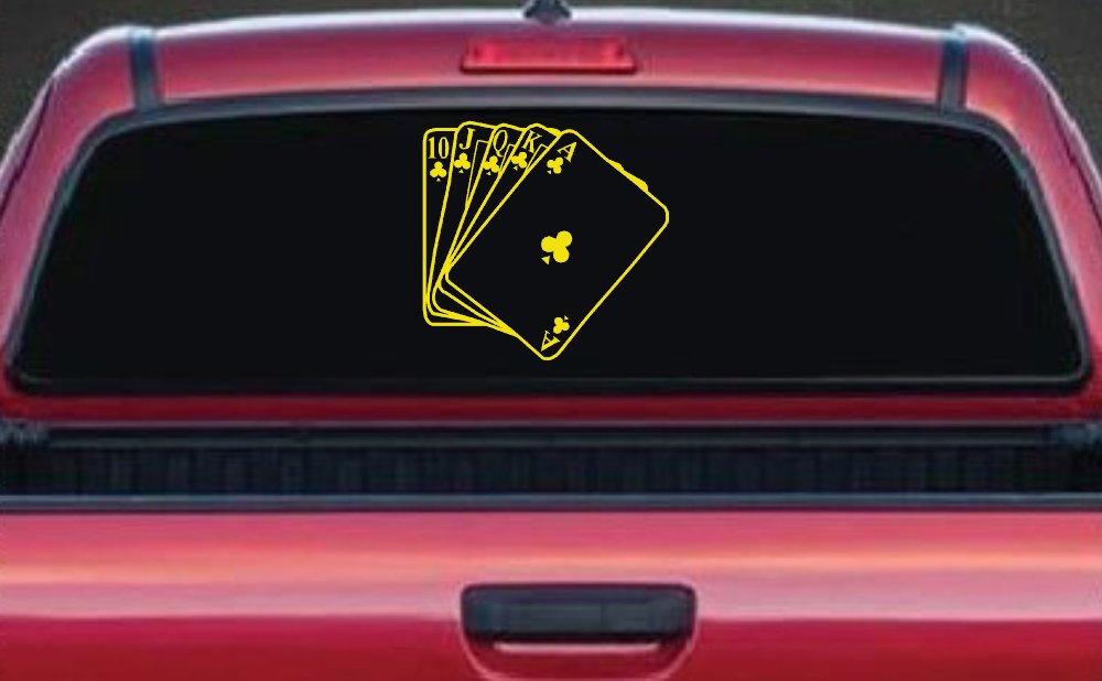 Poker Royal Flush Car or Truck Window Decal Sticker (Yellow)