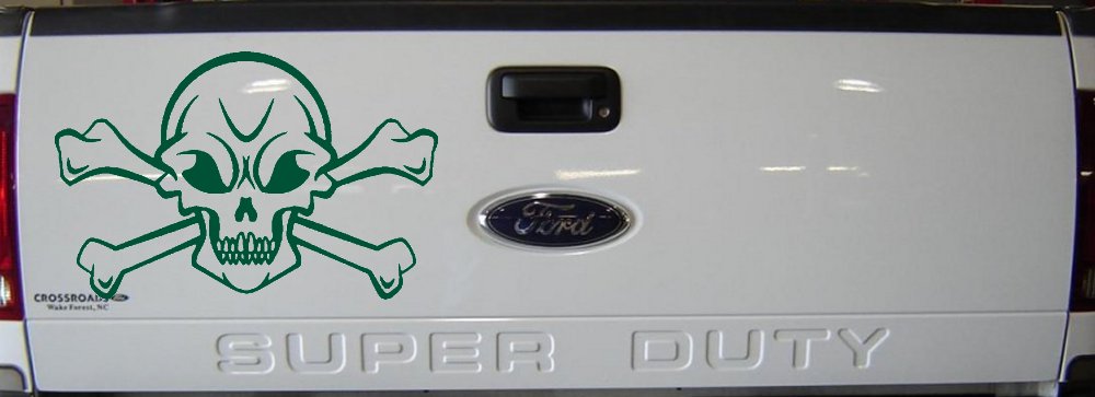 Skull and Cross Bones Skulls Car or Truck Window Decal Sticker (Dark Green)
