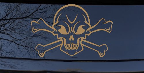 Skull and Cross Bones Skulls Car or Truck Window Decal Sticker (Light Brown)