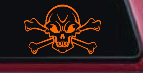 Skull and Cross Bones Skulls Car or Truck Window Decal Sticker (Orange)