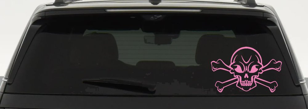 Skull and Cross Bones Skulls Car or Truck Window Decal Sticker (Pink)
