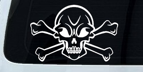 Skull and Cross Bones Skulls Car or Truck Window Decal Sticker (White)