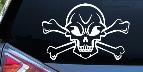 Skull Cross Bones Decal Sticker for Car Truck Window Vinyl (White)