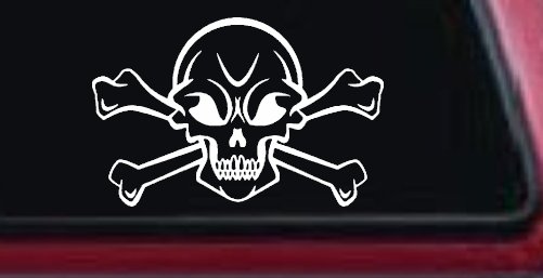 Skull and Cross Bones Skulls Car or Truck Window Decal Sticker (White)