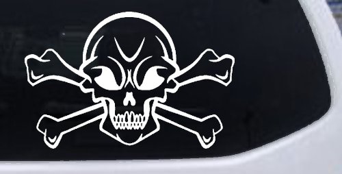 Skull and Cross Bones Skulls Car or Truck Window Decal Sticker (White)