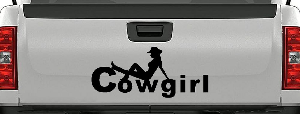 Cowgirl text with a Cowgirl Western Farm Ranch Car or Truck Window Decal Sticker (Black)