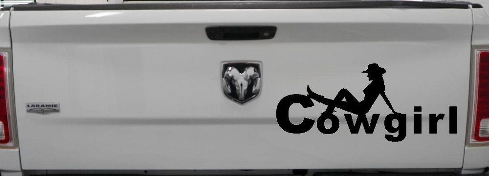 Cowgirl text with a Cowgirl Western Farm Ranch Car or Truck Window Decal Sticker (Black)