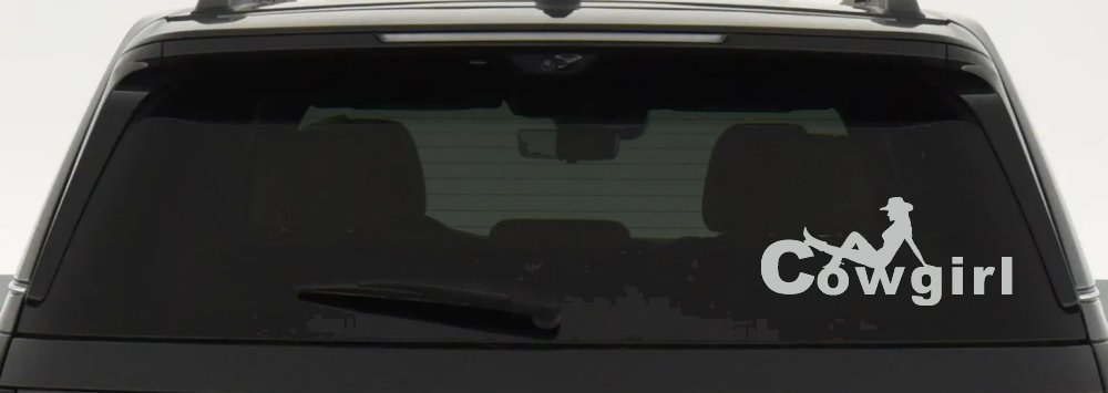 Cowgirl text with a Cowgirl Western Farm Ranch Car or Truck Window Decal Sticker (Light Gray)