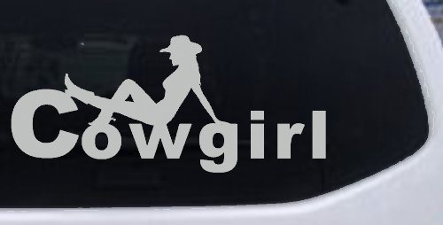 Cowgirl text with a Cowgirl Western Farm Ranch Car or Truck Window Decal Sticker (Light Gray)