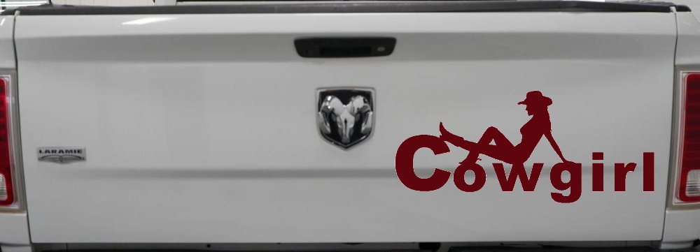 Cowgirl text with a Cowgirl Western Farm Ranch Car or Truck Window Decal Sticker (Purple Red)