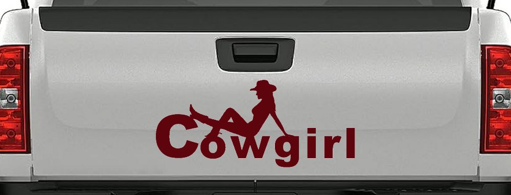 Cowgirl text with a Cowgirl Western Farm Ranch Car or Truck Window Decal Sticker (Purple Red)