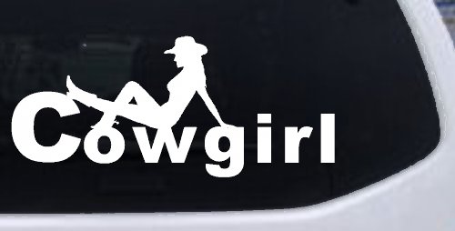 Cowgirl text with a Cowgirl Western Farm Ranch Car or Truck Window Decal Sticker (White)