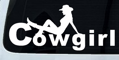 Cowgirl text with a Cowgirl Western Farm Ranch Car or Truck Window Decal Sticker (White)