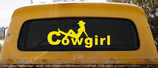 Cowgirl text with a Cowgirl Western Farm Ranch Car or Truck Window Decal Sticker