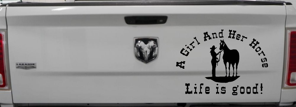 Cowgirl A Girl And her Horse Life is Great Western Farm Ranch and Rodeo Car or Truck Window Decal Sticker (Black)