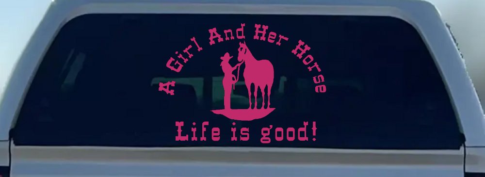 Cowgirl Horse Decal Western Farm Rodeo Truck Car Window Sticker (Hot Pink)